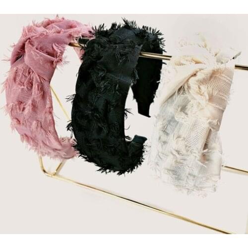 New Fashion Wide Knotted Tassel Hairband Solid Chiffon Plastic Headband Retro Head Hoop Hair Holder Hair Ornaments For Women