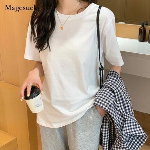 Solid Cotton O-neck Short Sleeve T-shirt 2021 Summer Fashion Women T-shirts Casual Loose Slim Shirt Female Clothing Blusa 15854
