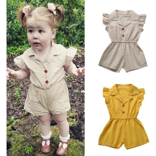 1-4T Toddler Kids Baby Girls Clothes Short Sleeve Romper Elegnat Pants Jumpsuit Playsuit Cute Sweet Plain Summer Outfit
