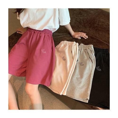 Shorts Frauen Sommer Lose 3XL Solide Stickerei Breite bein Knie-länge Harajuku Casual Einfache Ins Trendy Alle-spiel Studenten