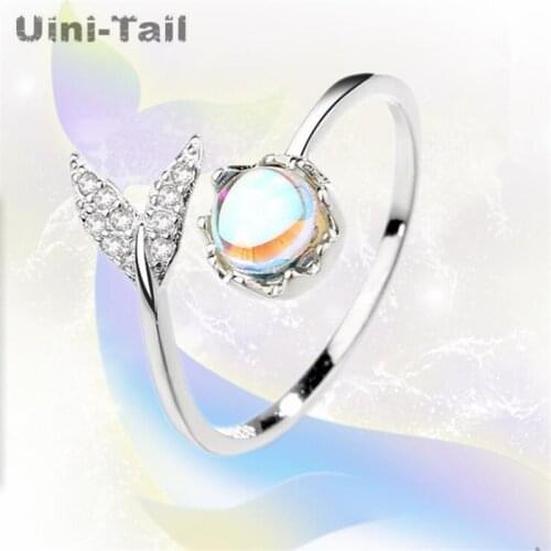 Uini-Tail Hot New Product 925 Sterling Silver Mermaid Foam Mermaid Open Ring Fashion Sweet Aurora High Quality Fairy Jewelry