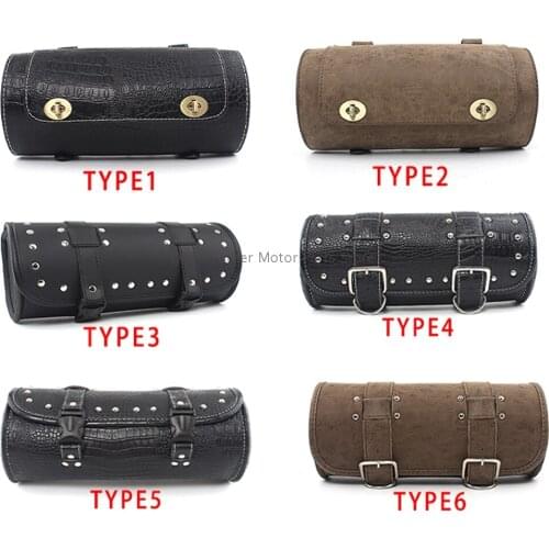 Universal motorcycle PU Leather saddle bag front fork tail kit moto bucket bag storage bag for Harley Chopper Bobber Sportster