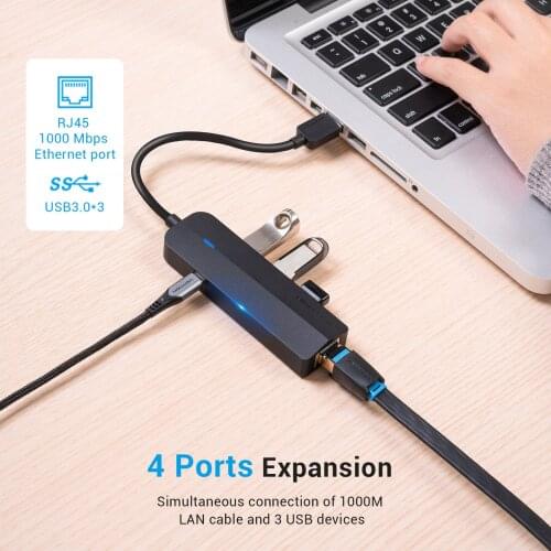 USB to Ethernet Adapter, with 3 USB 3.0 Ports, USB Hub with 3 Port USB3.0 Connector, USB Ethernet Adapter for PC Computer