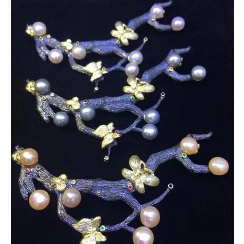 Vintage natural fresh water pearl brooch pins branch of tree fashion women jewelry white pink grey purple free shipping