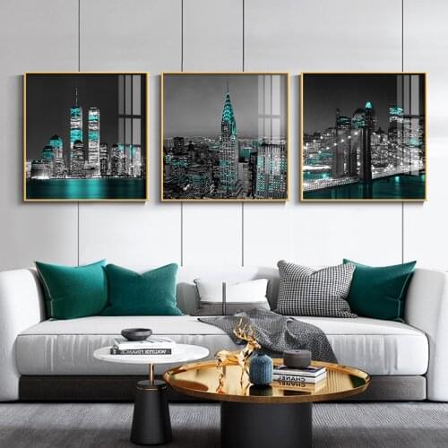 Green Black Modern City Landscape Wall Art Canvas Painting Nordic Posters and Prints Wall Pictures for Living Room Home Decor