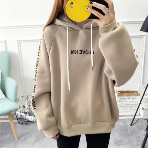 GAOKE Women Autumn Thick Loose Sweatshirt Harajuku Letters Printed Casual Hooded Hoodies Pullover Female Thicken Coat New