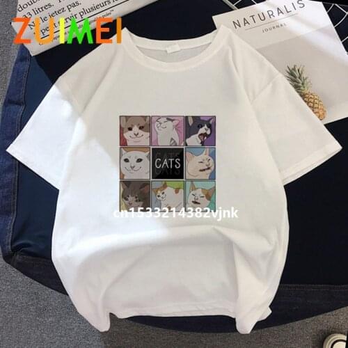 Womens harajuku fun cute cat ins Print T-shirt 2020 Summer Fashion Short Sleeved T-shirt Girl,Drop Ship