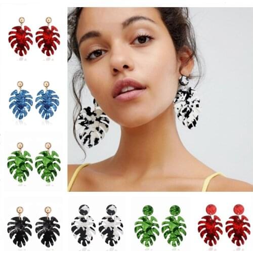 Bohemian Tree Leaves Print Acrylic Drop Earrings Statement Women Fashion Plant Luxury Acetate Long Pendant Leaf Jewelry