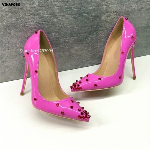 2019 women pumps high heels Wedding Party Shoes rose Sexy Spring Women Shoes rivet Pointed Toe Women high heel Stiletto Pumps