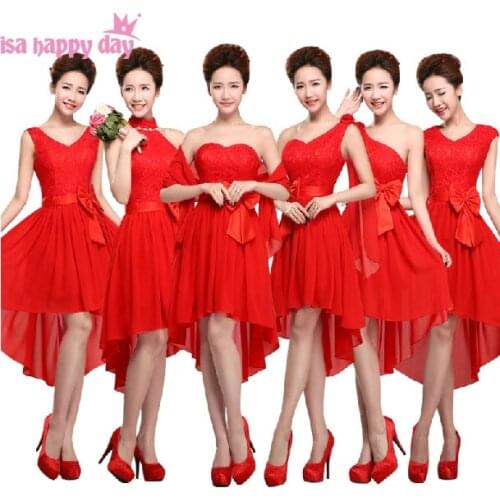 Robe de mariee red new arrival bridesmaid short front long back bridesmade dresses 2020 lace dress girls different styles B1360