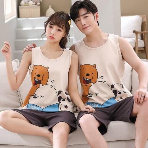 6535 Cotton Couples Lovers Vest Pajamas Mans & Womans Sleepwear Loose Sleeveless Vest Pyjamas Boy Girl Undershirt Jams HDE