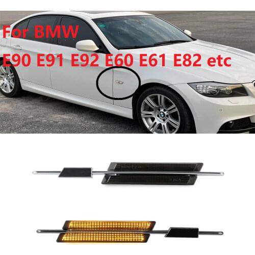 2Pcs LED Amber Side Marker Turn Signal Indicator Accessories Light For BMW E82 E92 E90 E60 E91 E93 E61 E81 E88With M Logo Canbus