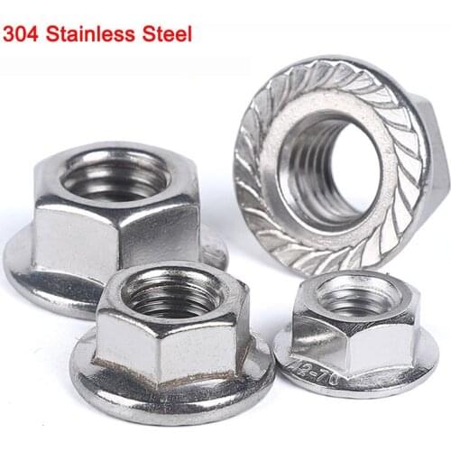 304 Stainless Steel Hex Serrated Flange Nut Hexagon Serrated Spinlock Flange Nut Lock Nuts UNC 1/2"-13 1/4"-20 3/8"-16 5/16"-18