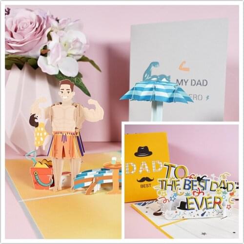 3D Fathers Day Card Pop-Up Birthday Greeting Cards Gift for Best Dad Grandfather With Envelope form Daughter son wife
