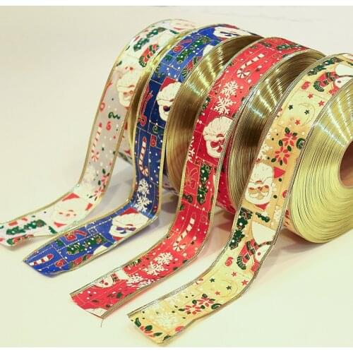 4pcs/set 5x200cm Christmas Ribbon Festival Wired Ribbons for Christmas Decoration New Year Gift wrapping