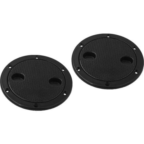 4pcs RV Boat Round Non Slip Inspection Hatch Marine Deck Plate Access 4 inch, Plastic, Black