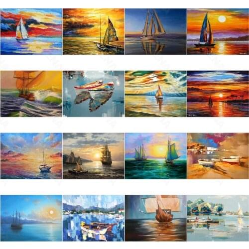 Diy Diamond Painting Sailboat Ocean Watercolor Painting Fashion Nordic Style Simple Handmade Square Diamond Round Diamond Home