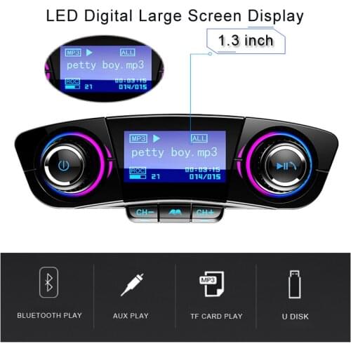 Bluetooth 5.0 Wireless FM Transmitter Modulator Handsfree Car Kit Power ONOFF 2.1A Fast Charge TF USB Music AUX Audio MP3 Player
