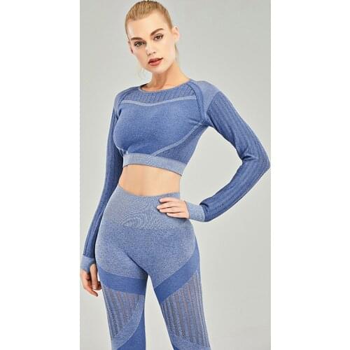 Cutom Logo Seamless Women Yoga Set Workout Sportswear Gym Clothing Fitness Long Sleeve Crop Top High Waist Leggings Sports Suits
