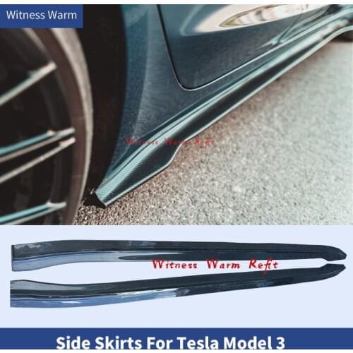 Carbon Fiber Side Bumper Extension Skirt Aprons for Tesla Model 3 2017 2018 2019 2020 Side Skirts Door Bumper Lip Protector