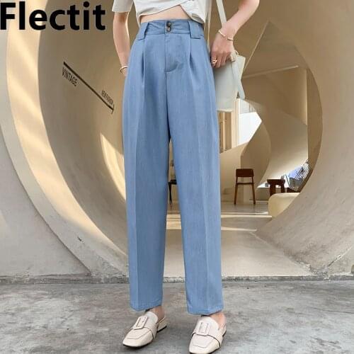 Flectit Pants Women High Waist Ankle Length Straight Leg Front Pleat Tailored Pants Ladies Trousers Outfit