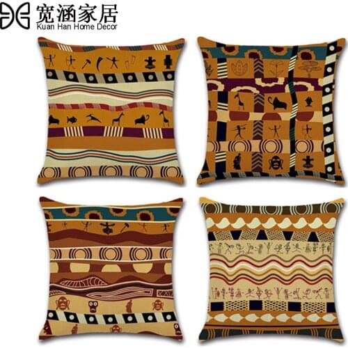 African Ethnic Style 45*45cm Cushion Cover Ancient Yellow Printing Linen Pillows Case Cover Bedroom Sofa Decoration Pillowcase