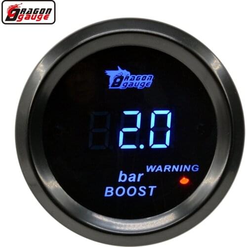 Dragon 2 Inch (52mm) Digital Auto Car Turbo Boost Gauge -1~2 Bar Meter Blue Backlight Red Warning Tips Free Shipping