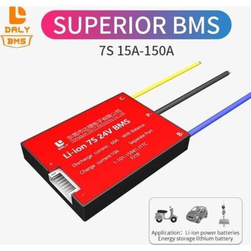 Daly 18650 Li ion 7S bms 24V 15A 20A 30A 40A 50A 60A 80A100Aseperate port with balance for lithium battery Pack E-Bike Scooter