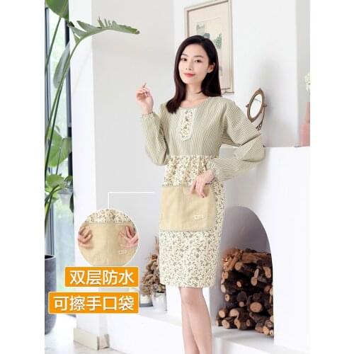 Household kitchen apron waterproof and oil-proof can wipe your hands, long-sleeved waistband, Japanese cute Korean style