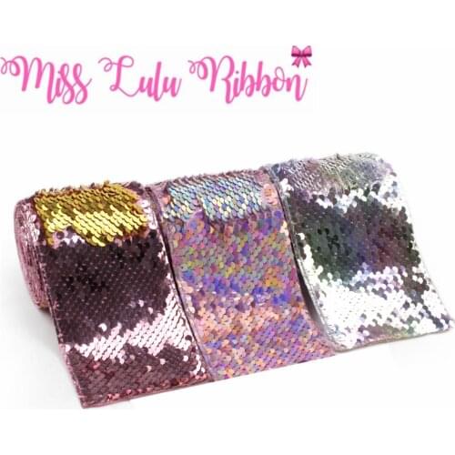 3"75mm Double Color Reversible Sequin Ribbon Pink Gold Hologram Silver DIY Wedding Decor Gift Bowknots Making 2yards/roll