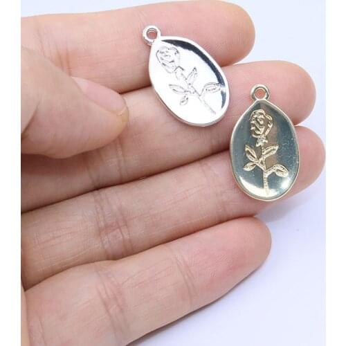 Eruifa 20pcs 13*22mm Popular Rose Flower Zinc Alloy Jewelry DIY Charms Pendant Women Girl Necklace, Earring Bracelet 2 Colors