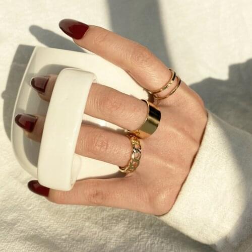 FAMSHIN Hiphop/Rock Metal Geometry Circular Punk Rings Set Opening Index Finger Accessories Buckle Joint Ring for Women Jewelry