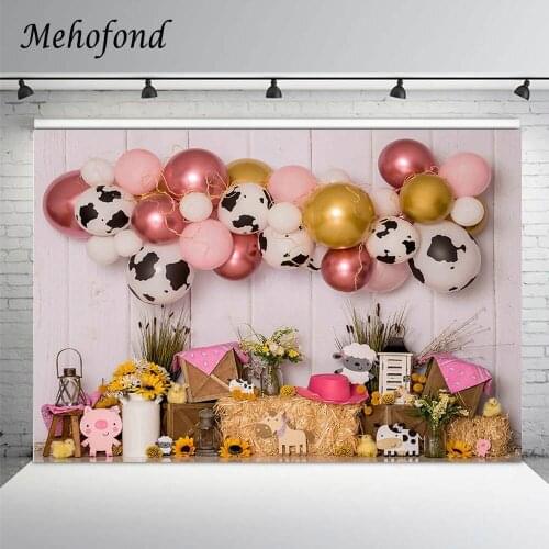 Birthday Decoration Backdrop Farm Animal Haystack Balloons Newborn Baby Shower Photography Background For Photo Studio Photozone