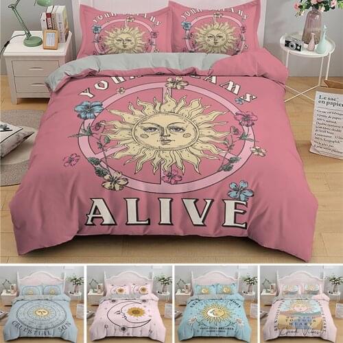 Boho Sun And Moon Bedding Sets Psychedelic Bohemia Gentle Colors Duvet Cover Set With Pillowcase Queen King Size Bedclothes