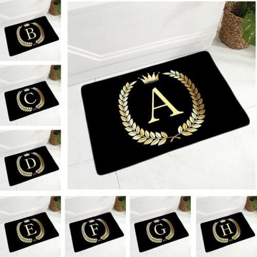 Black Golden Crown Letter Carpet Decor Geometric Floor Door Mat Super Soft Flannel Non-Slip Doormat for Kitchen Bedroom 40x60cm