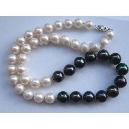 Beautiful AAA 9-12 MM NATURAL Black with white PEARL NECKLACE 18" 36"