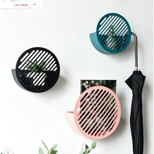 Round Shelf Wall Hanging Metal Shelf Hollow Storage Rack Decorative Wall Magazine Storage Bookshelf Household Potted Plant Rack
