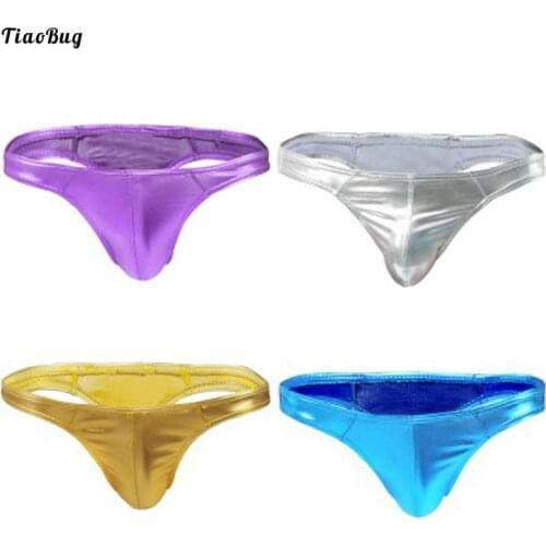 TiaoBug Summer Mens Shiny Patent Leather Swimming Thong Underwear Swimwear Bikini Briefs Panties