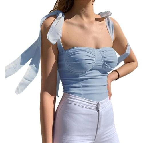 Summer Blouse Crop Top Top Women Corset Lady Sexy Retro Solid Small Sling Navel Short Women Clothing Streetwear Shirts