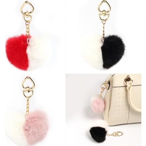 Furling Pack 1 PC Double Colors Love Heart Pompom Ball Plush Toy keychain for Women Purse Bag Charm Pendant Pom Pom Round Ball