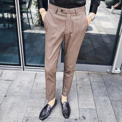 New Men Dress Pant Plaid Business Casual Slim Fit Pantalon A Carreau Homme Classic Vintage Check Suit Trousers Wedding Pants