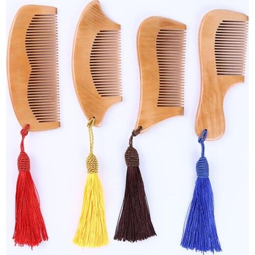 New Anti-static Tassel Comb Natural Peach Wood Comb Close Teeth Anti-static Head Massage Hair Care Wooden Tools Accessories