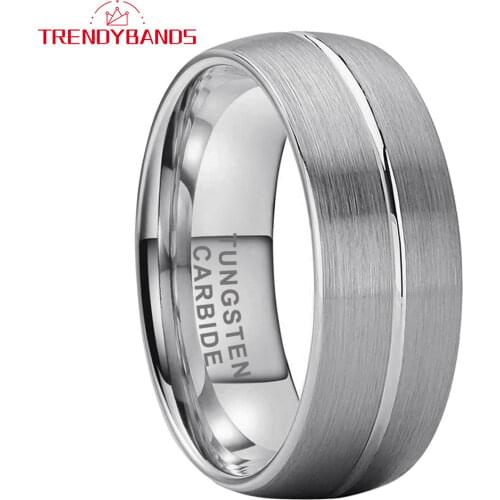 Men Women Wedding Band Blue Tungsten Ring Dome Band Center Groove 6MM 8MM Comfort Fit