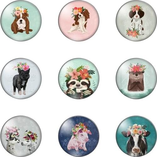 Cartoon Lovely Dog Cow Pig Flower Animals Paintings 8mm/10mm/ 12mm/round Photo Glass Cabochon Demo Flat Back Making Findings