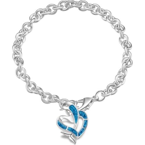 Charm Jewelry For Women Glue Drop Blue Opal Dolphins Heart Shape Bracelets Femme Color Chain Link Hand Chain Wedding Gift