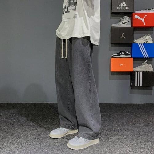 Pure Color Mens Jeans Korean Casual Jeans Mens Fashion Loose Straight-leg Jeans Mens Streetwear Retro Denim Trousers M-5XL