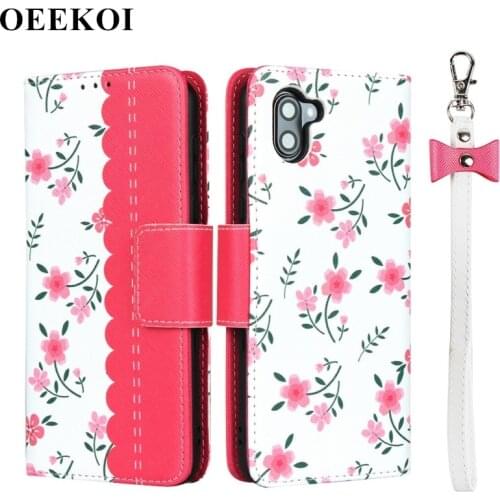 OEEKOI Lanyard Flower Print Wallet Leather Flip Case for Sharp Aquos R3/Sense2 SH-01L/Sense SH-01K SHV40
