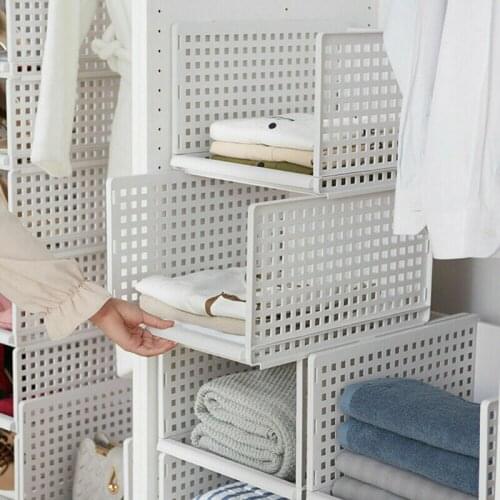Hot Foldable Stackable Drawer Type Storage Basket For Bedroom Wardrobe Closet