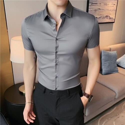 Plus Size 4XL-M Summer Short Sleeve Thin Shirt Men Clothing 2021 Simple Business Formal Wear Slim Fit Casual Dress Blouse Homme