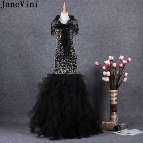 JaneVini Luxury African Prom Dresses Mermaid Colorful Crystal Rhinestones Long Beaded Elegant Bridesmaid Dress for Wedding Party